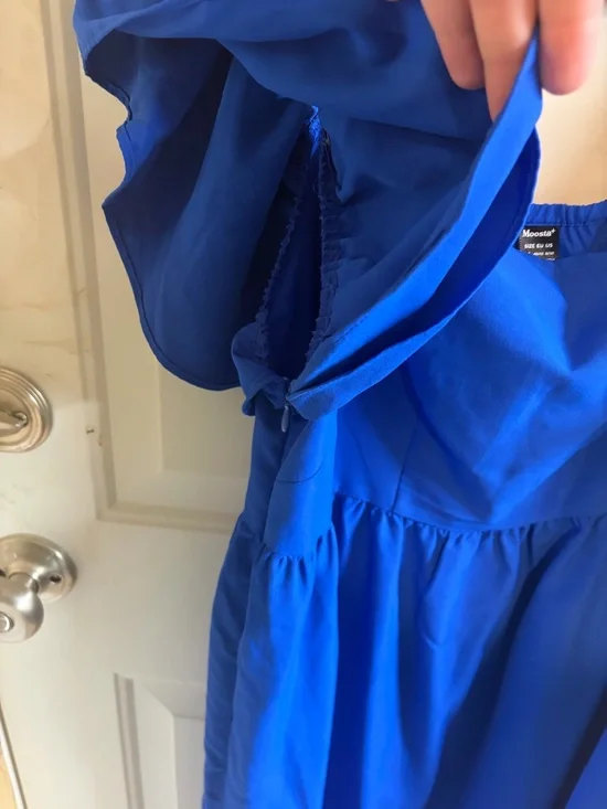 Moosta Cobalt Blue Flutter Sleeve Tiered Maxi Dress - Large - Picture 3 of 4